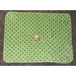 Child Of Mine Green Monkey Cutie Polka Dot Fleece Baby Blanket Soft Carter's